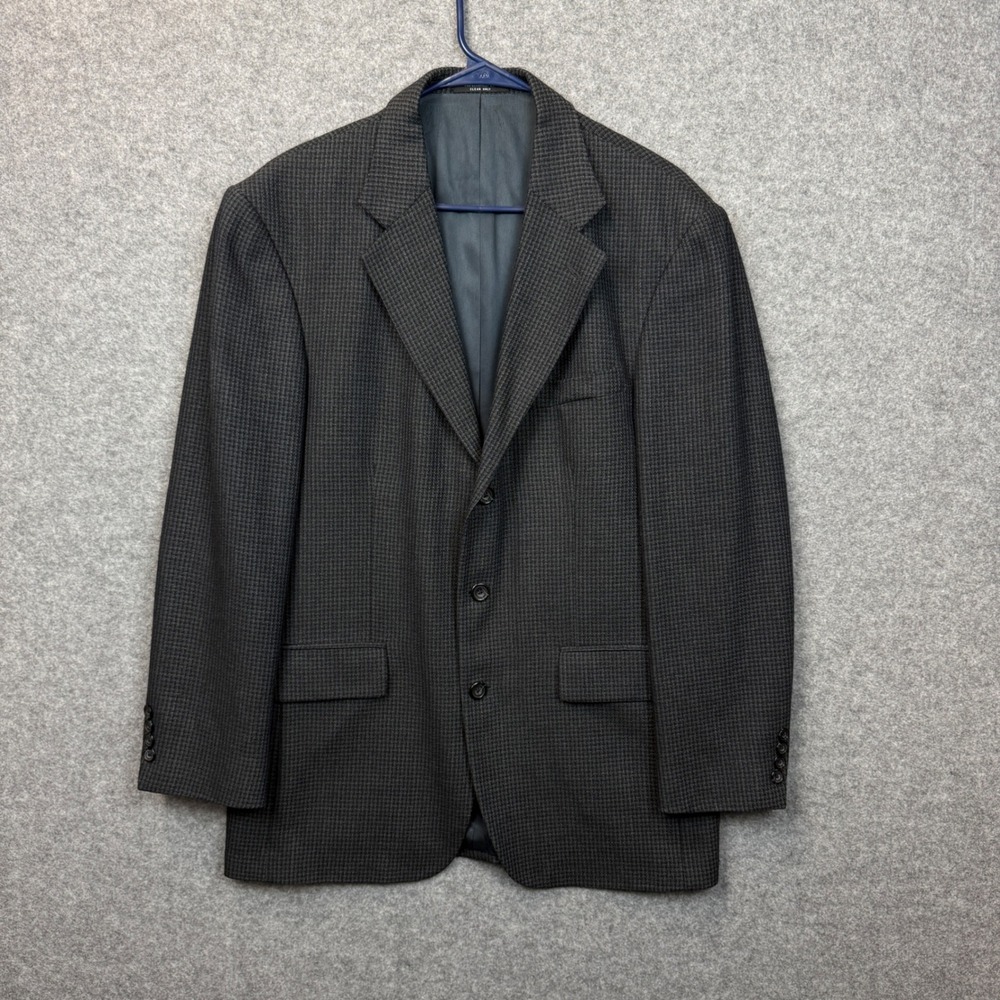 Oscar de la Renta Mens Blazer 40R Grey Black Houndstooth 100% Wool 3-Button‎